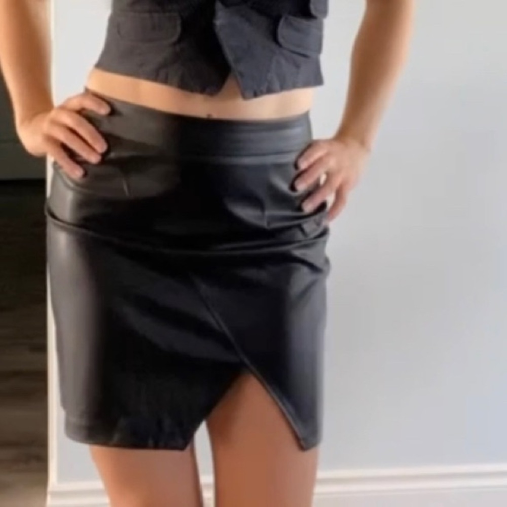 Dolls Kill Black Faux Leather Asymmetrical Mini Skirt